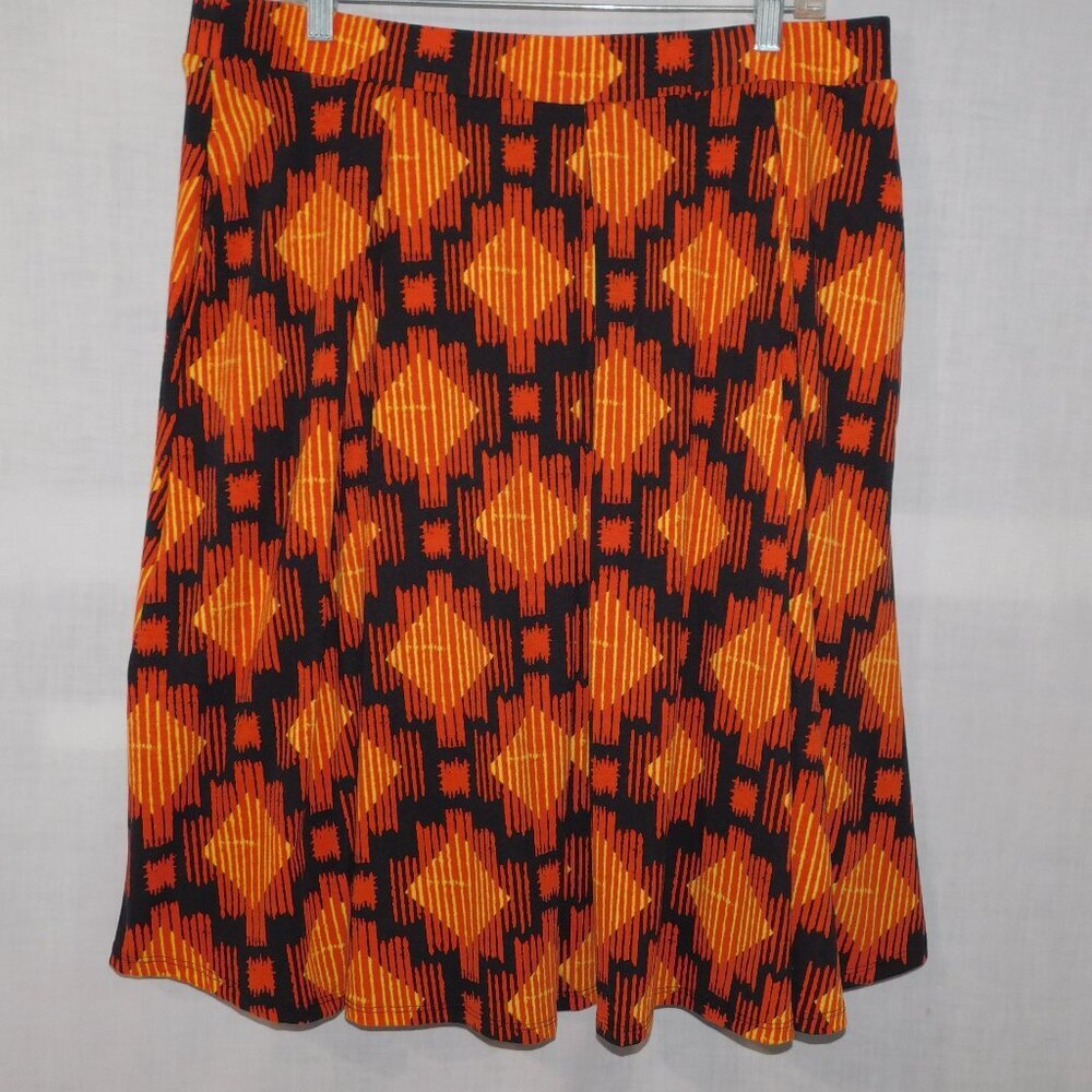 Lularoe Madison Womens 3XL Orange Black A Line Pleated Skirt w Pockets UNWORN
